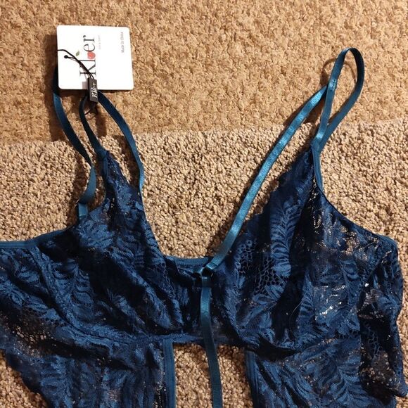 Klier forest green floral lace teddy, nwt (imported from China) - Picture 3 of 10